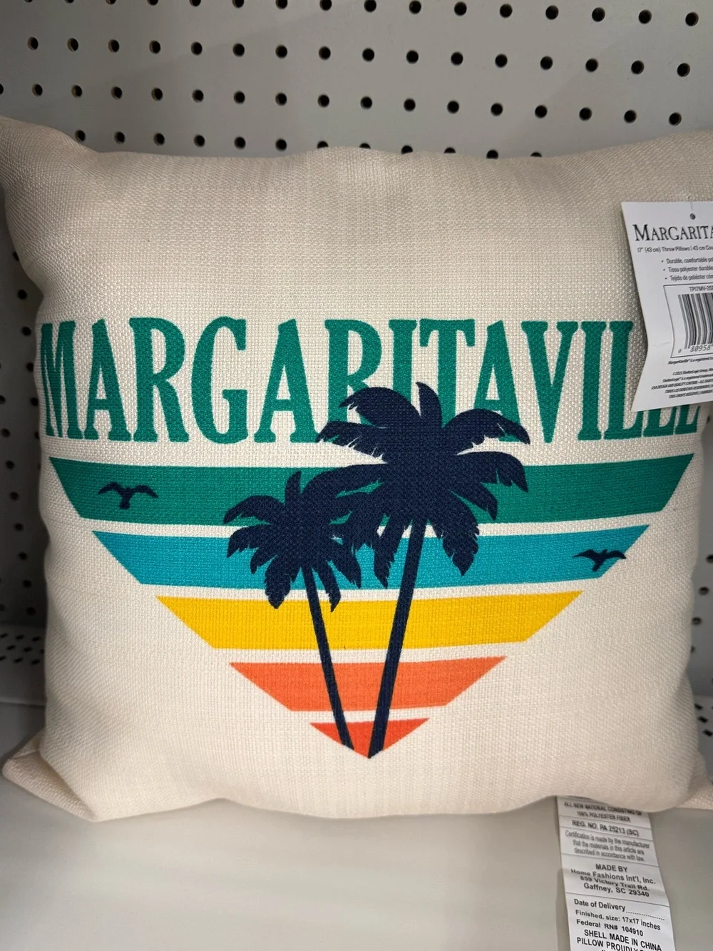 Margaritaville Cream Pillow with Teal, Navy, Yellow & Orange Stripes